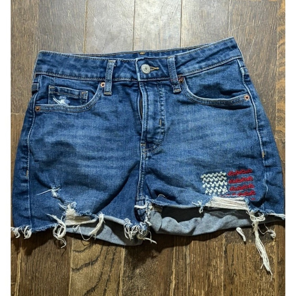 Old Navy Denim Shorts With Embroidered American Flag Size 0 High‎ rise Og